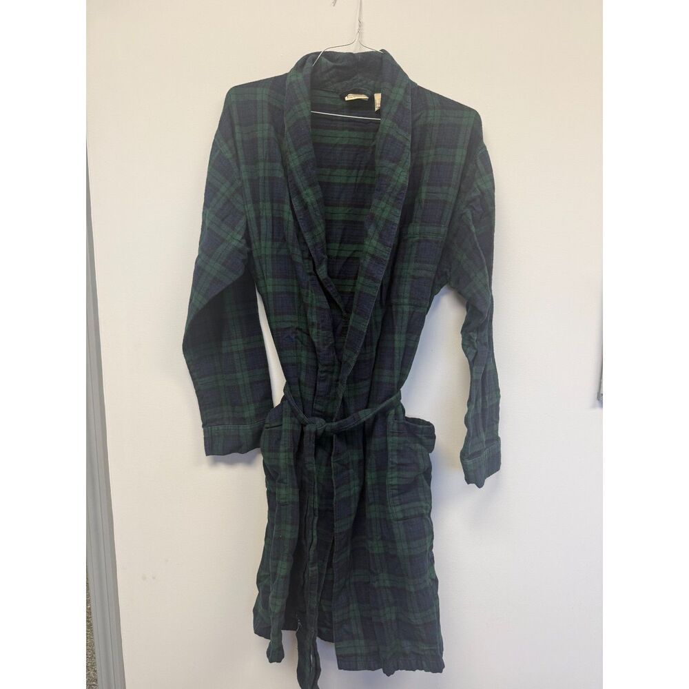 L.L.Bean Men’s M Scotch Plaid Flannel Robe Black Watch Tartan Cotton
